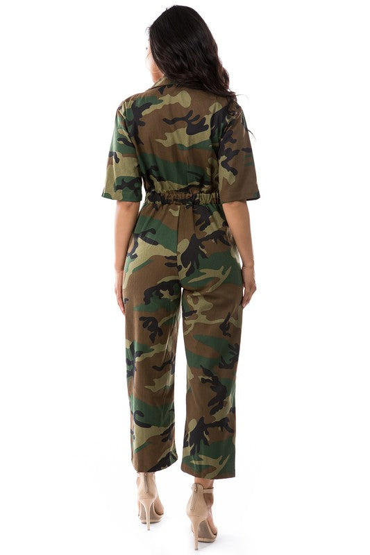 WOMEN FASHION CAMOFLAGE JUMPSUIT