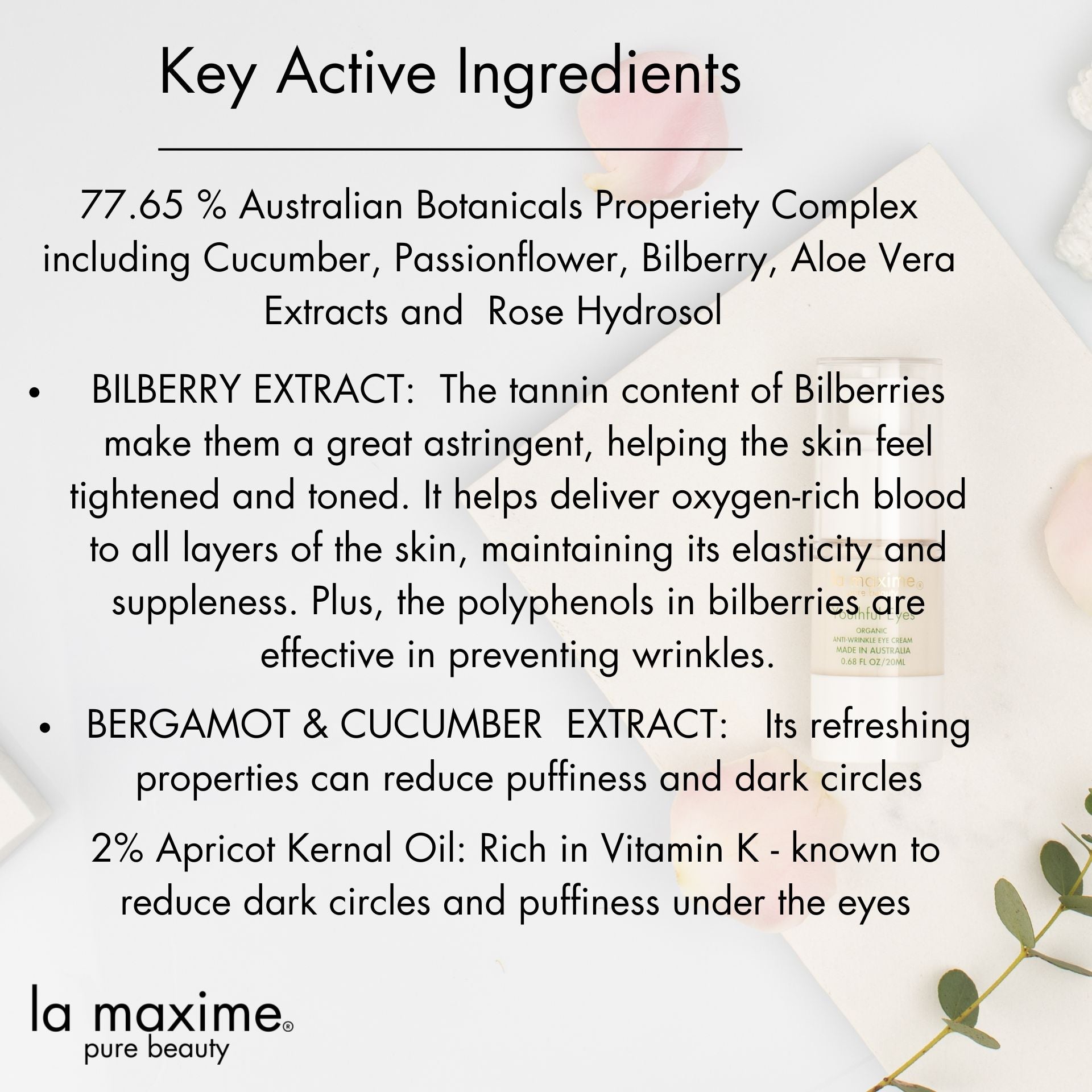 Youthful Eyes Anti-Wrinkle Organic Eye Cream : Dermatologist tested,