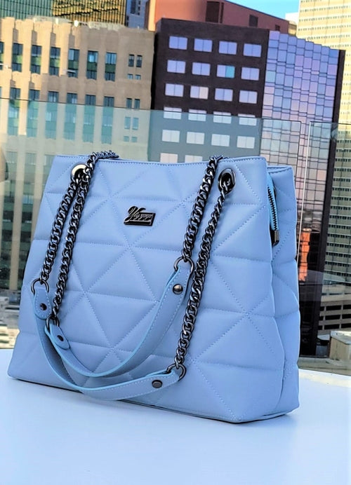 YbY Baby Blue Quilted Tote Bag