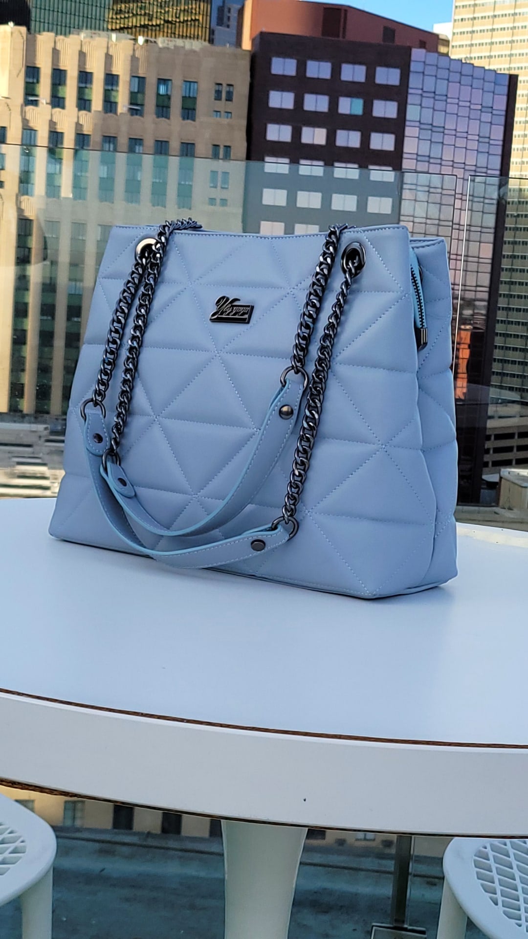 YbY Baby Blue Quilted Tote Bag