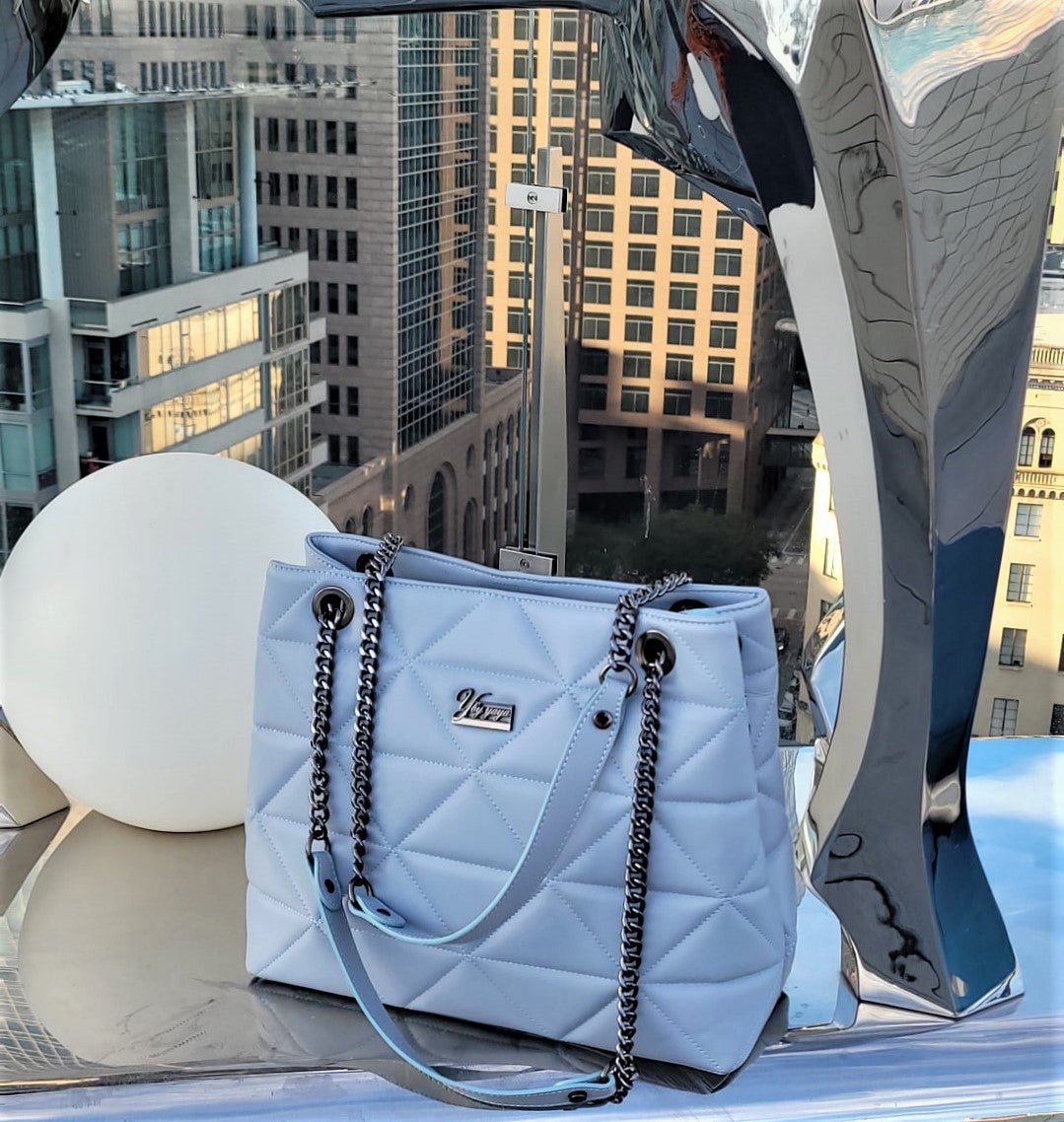 YbY Baby Blue Quilted Tote Bag