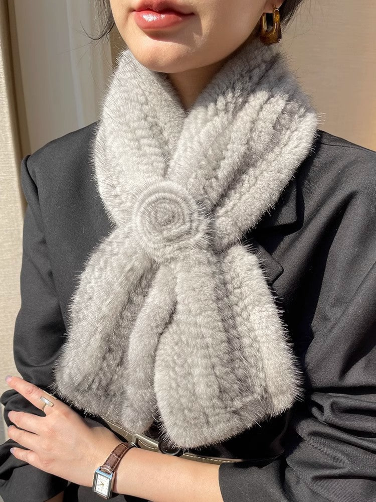 Mink fur flower fur scarf women's winter double-sided woven fur neck