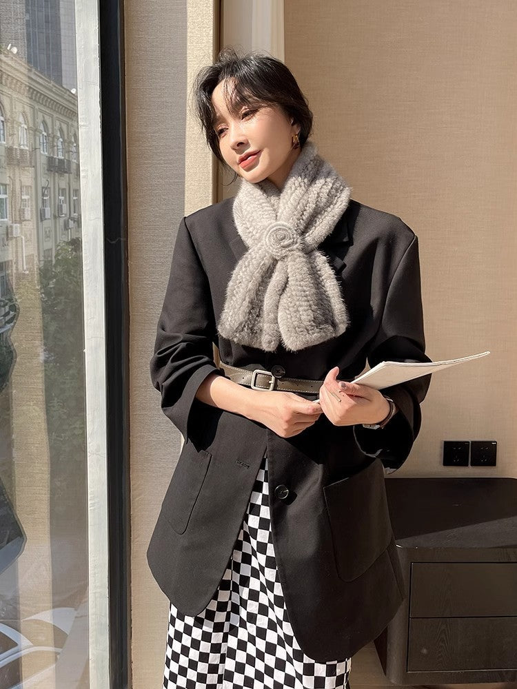 Mink fur flower fur scarf women's winter double-sided woven fur neck