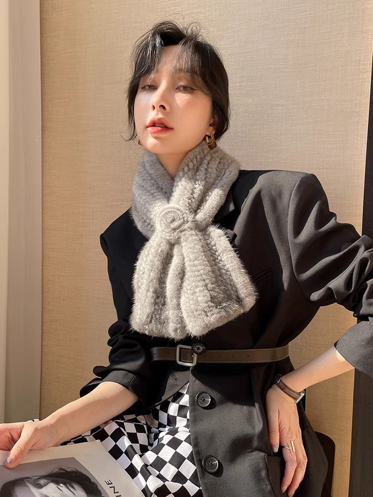 Mink fur flower fur scarf women's winter double-sided woven fur neck