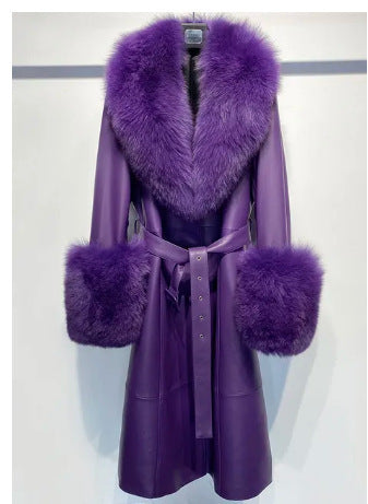 Slim-fit Leather REAL FUR Sheepskin Fox Fur Coat