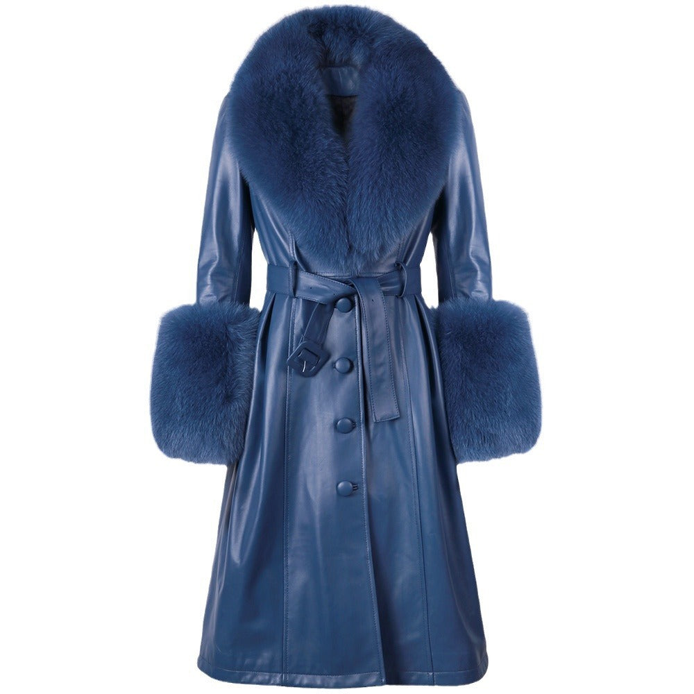 Slim-fit Leather REAL FUR Sheepskin Fox Fur Coat