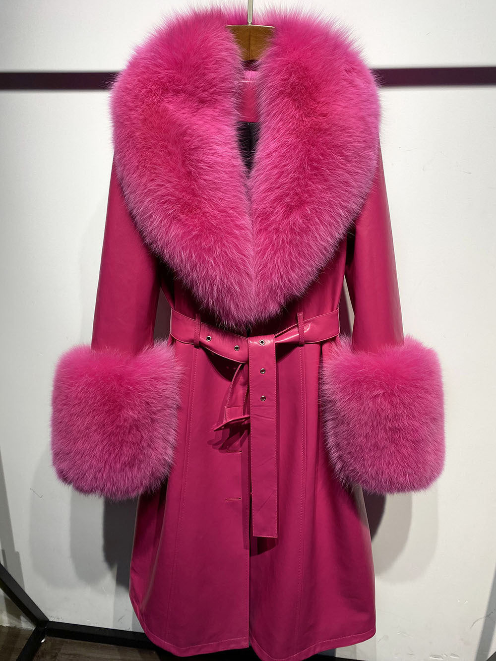 Slim-fit Leather REAL FUR Sheepskin Fox Fur Coat