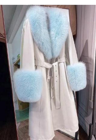 Slim-fit Leather REAL FUR Sheepskin Fox Fur Coat