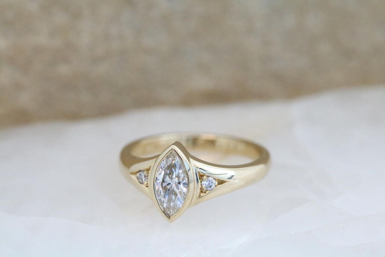 Gold Plated Silver White Zircon Marquise Ring