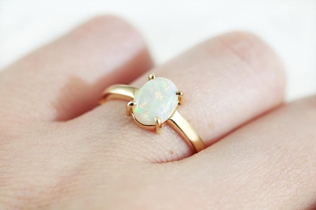 Gold Plated Silver White Opal Oval Ring