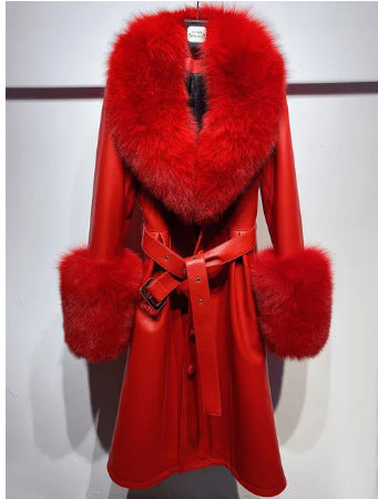 Slim-fit Leather REAL FUR Sheepskin Fox Fur Coat
