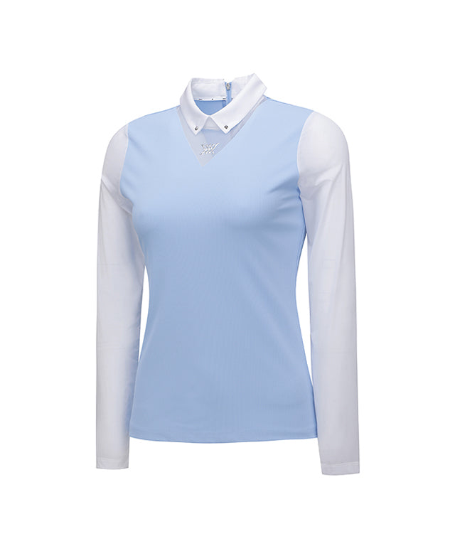 ANEW Golf: W Triangle Mesh Block Long T-Shirt - S/Blue
