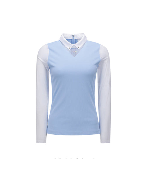 ANEW Golf: W Triangle Mesh Block Long T-Shirt - S/Blue