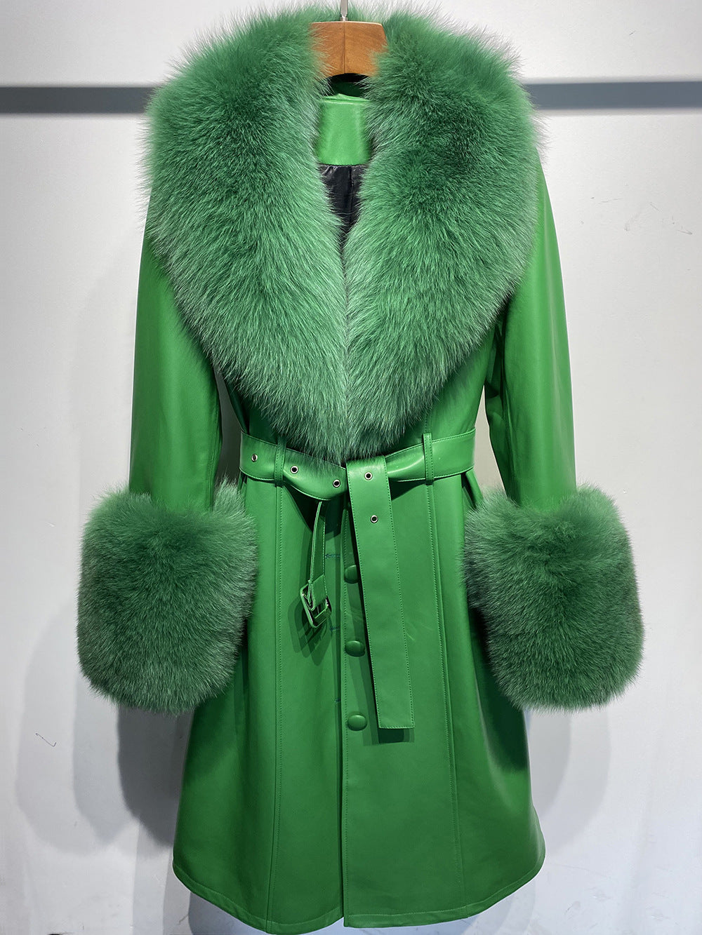 Slim-fit Leather REAL FUR Sheepskin Fox Fur Coat