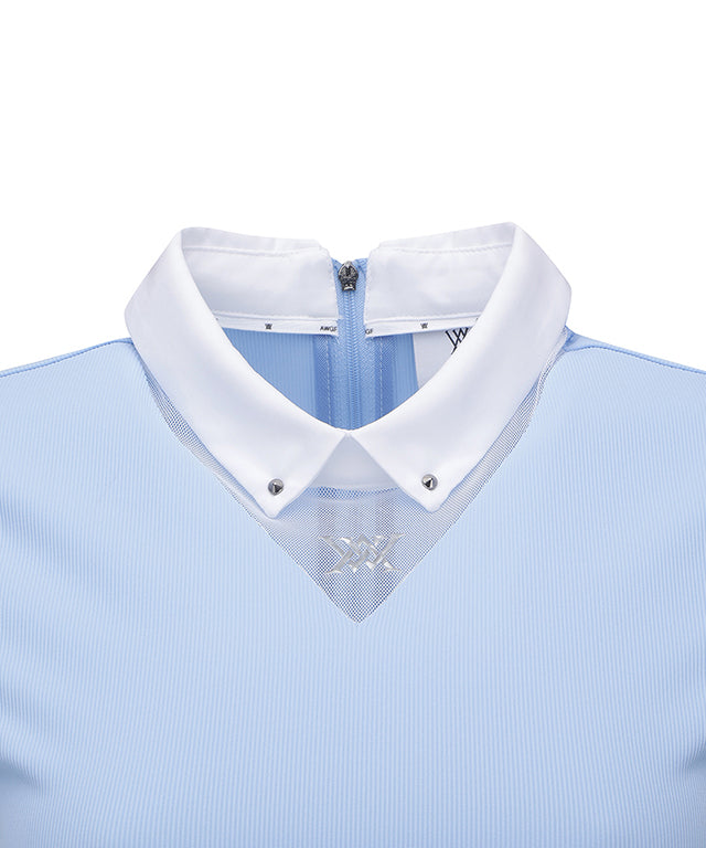 ANEW Golf: W Triangle Mesh Block Long T-Shirt - S/Blue
