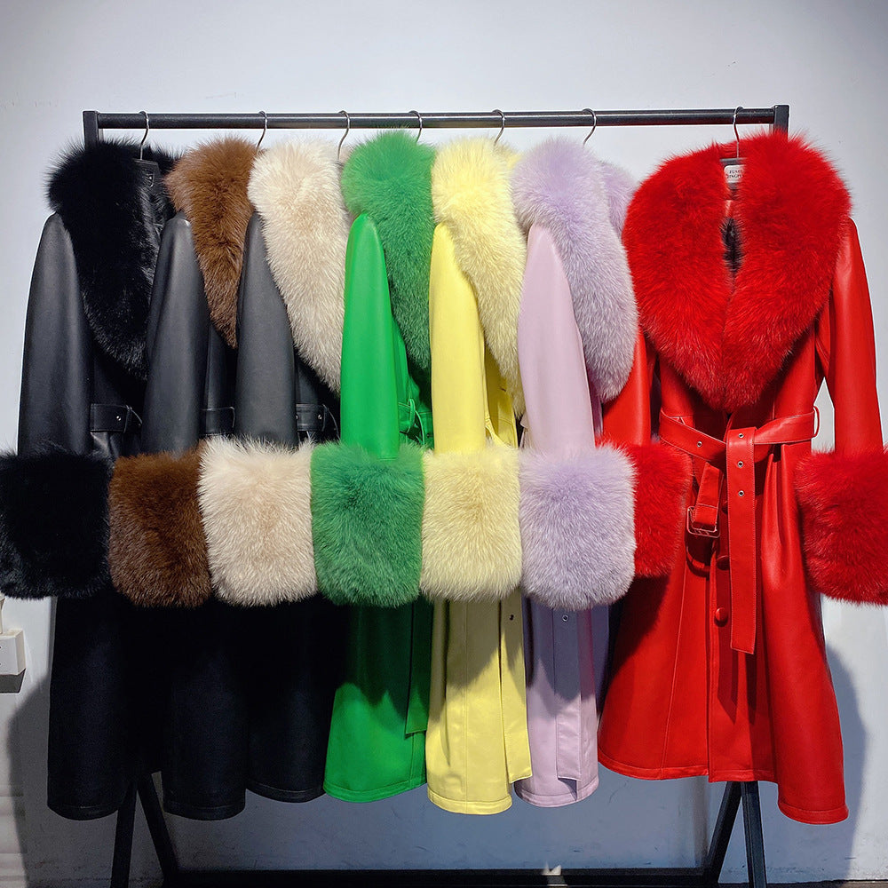 Slim-fit Leather REAL FUR Sheepskin Fox Fur Coat