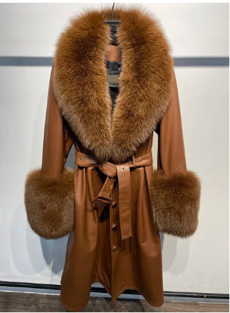 Slim-fit Leather REAL FUR Sheepskin Fox Fur Coat