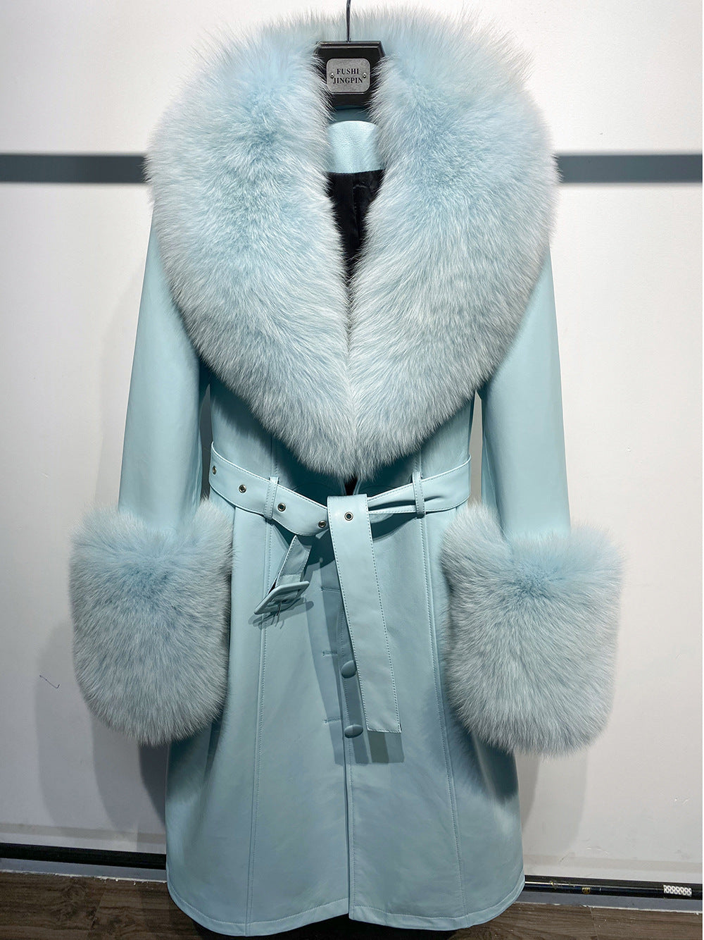 Slim-fit Leather REAL FUR Sheepskin Fox Fur Coat