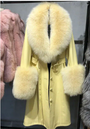 Slim-fit Leather REAL FUR Sheepskin Fox Fur Coat
