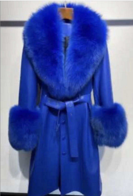 Slim-fit Leather REAL FUR Sheepskin Fox Fur Coat