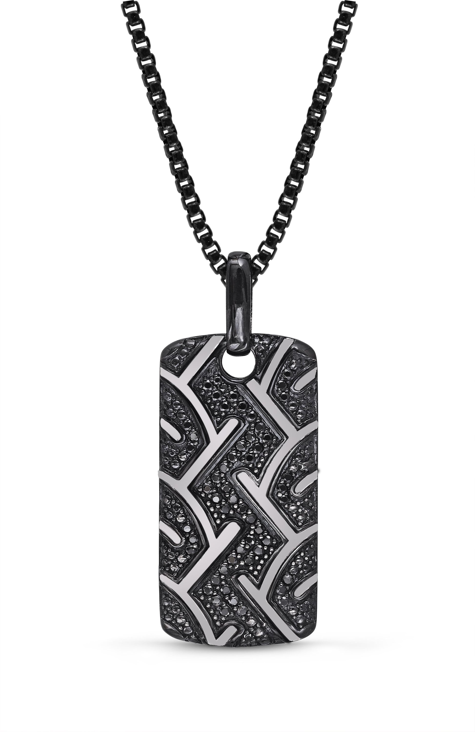 American Muscle Black Rhodium Plated Sterling Silver Tire Tread Black