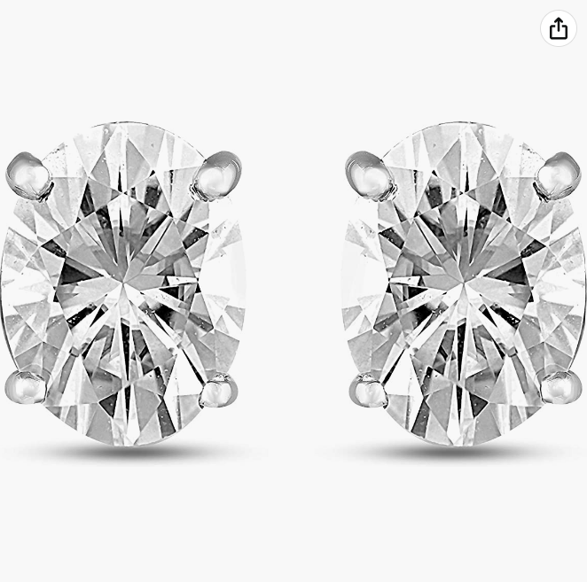 Moissanite Earrings Forever Brilliant Oval 86mm 2.63 Ct 925 Sterling