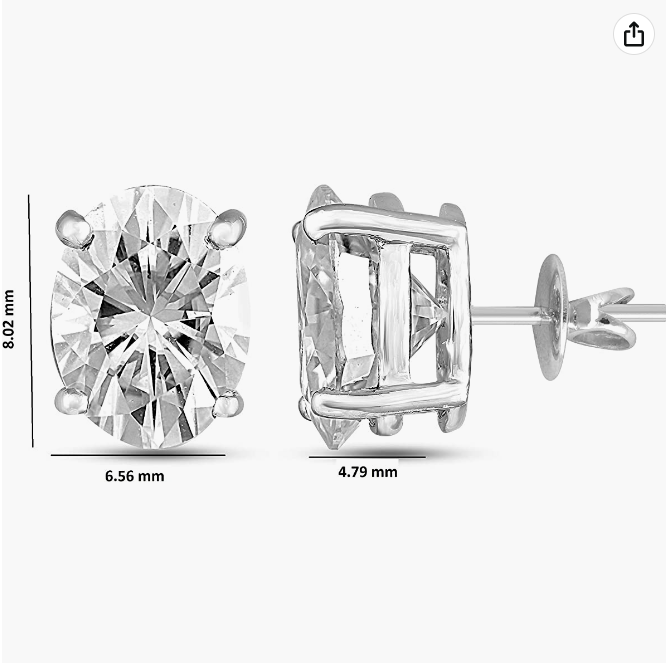 Moissanite Earrings Forever Brilliant Oval 86mm 2.63 Ct 925 Sterling
