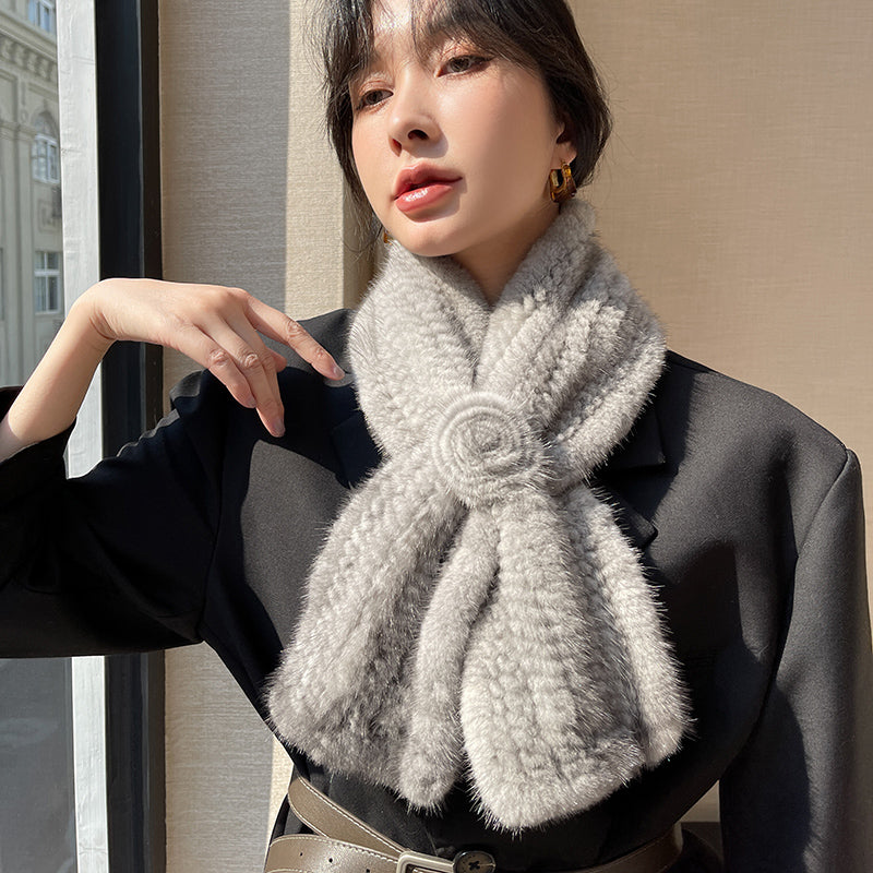 Mink fur flower fur scarf women's winter double-sided woven fur neck