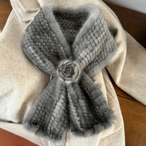 Mink fur flower fur scarf women's winter double-sided woven fur neck