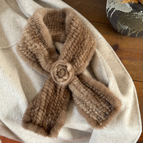 Mink fur flower fur scarf women's winter double-sided woven fur neck