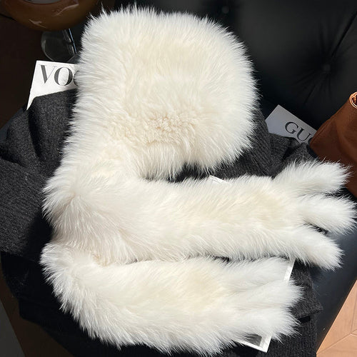 Fox Fur Hat Scarf Snow Hat Women Autumn Winter Warm High-end
