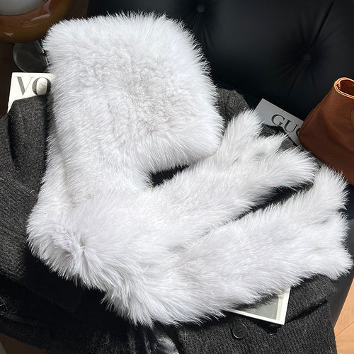 Fox Fur Hat Scarf Snow Hat Women Autumn Winter Warm High-end