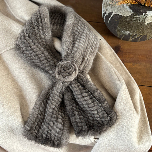 Mink fur flower fur scarf women's winter double-sided woven fur neck