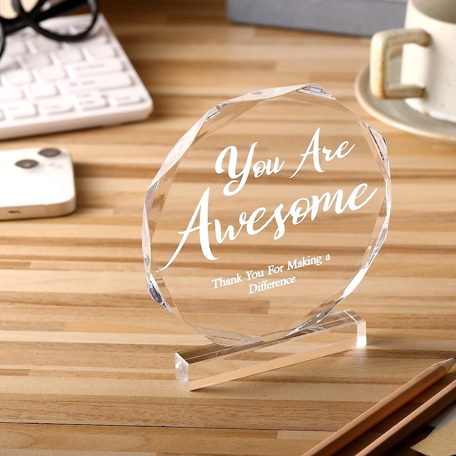 Octagonal Acrylic With Base Thank You Ornaments