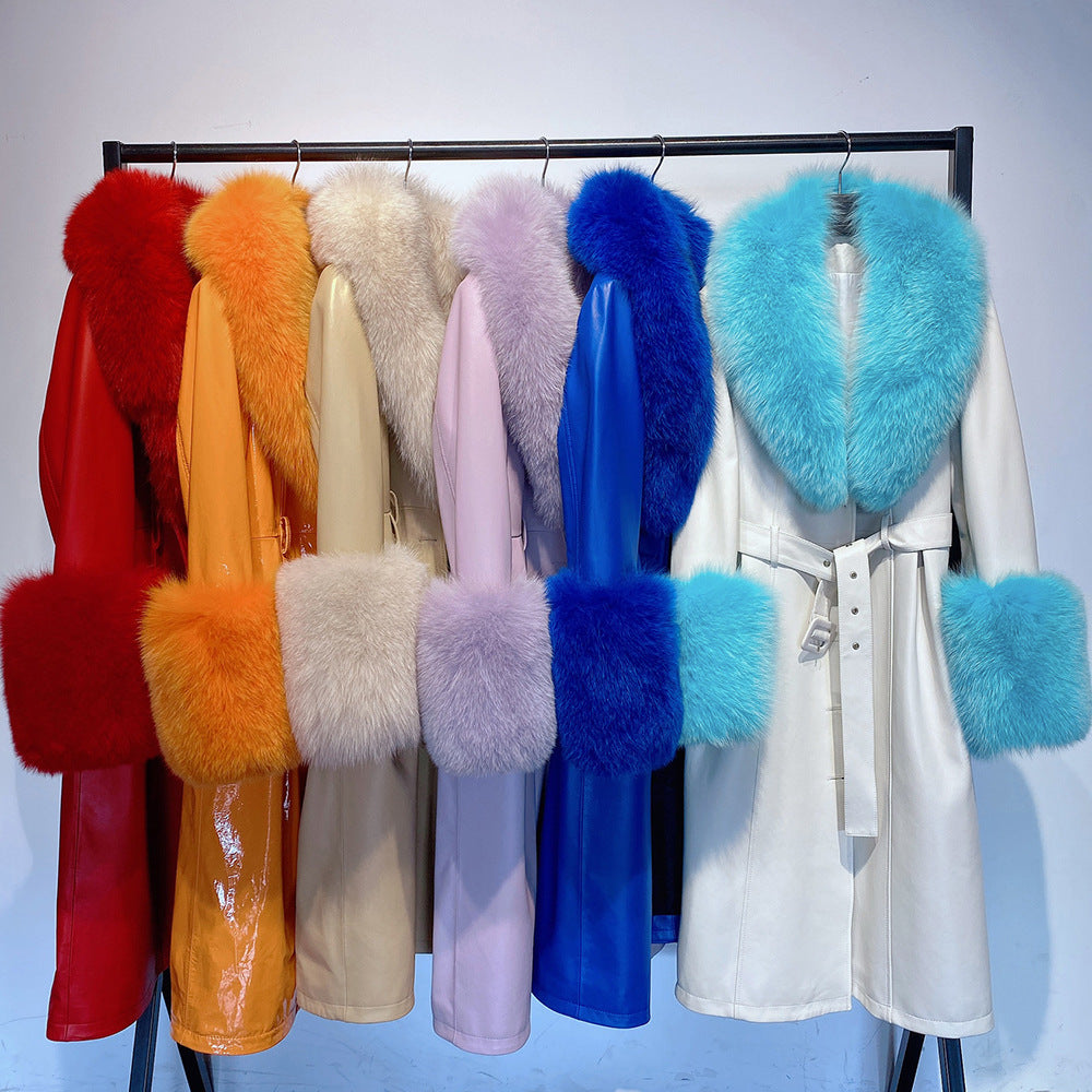 Slim-fit Leather REAL FUR Sheepskin Fox Fur Coat