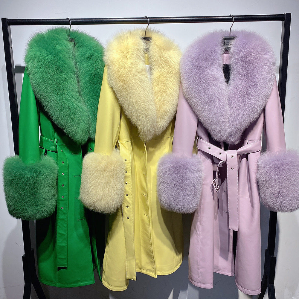 Slim-fit Leather REAL FUR Sheepskin Fox Fur Coat