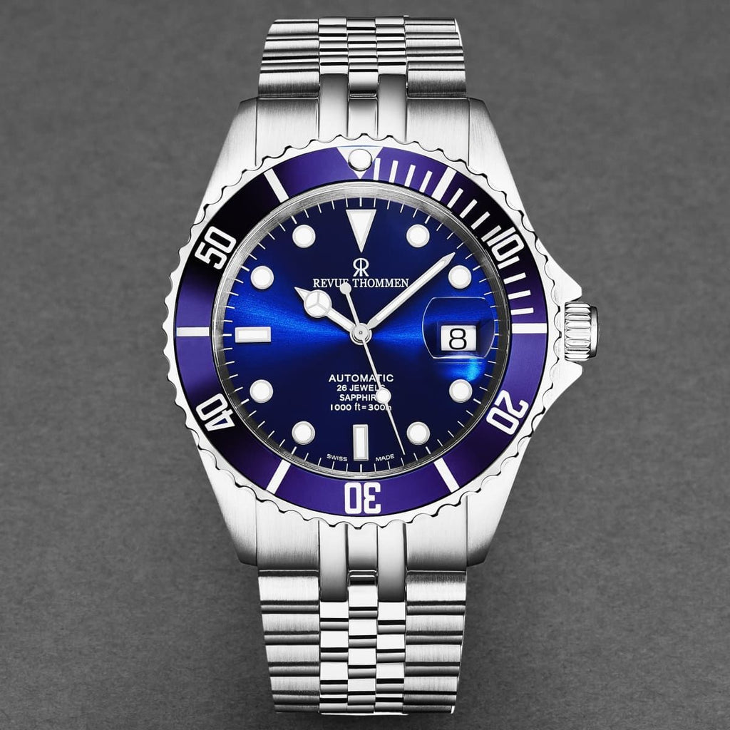 Revue Thommen Men's 'Diver' Blue Dial Stainless Steel Bracelet