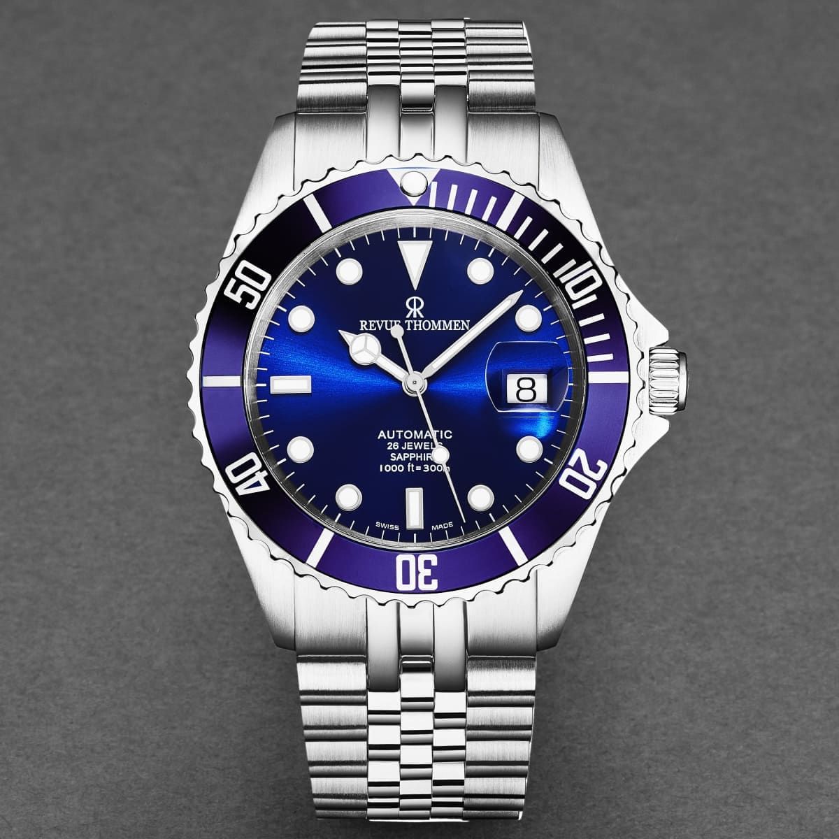 Revue Thommen Men's 'Diver' Blue Dial Stainless Steel Bracelet