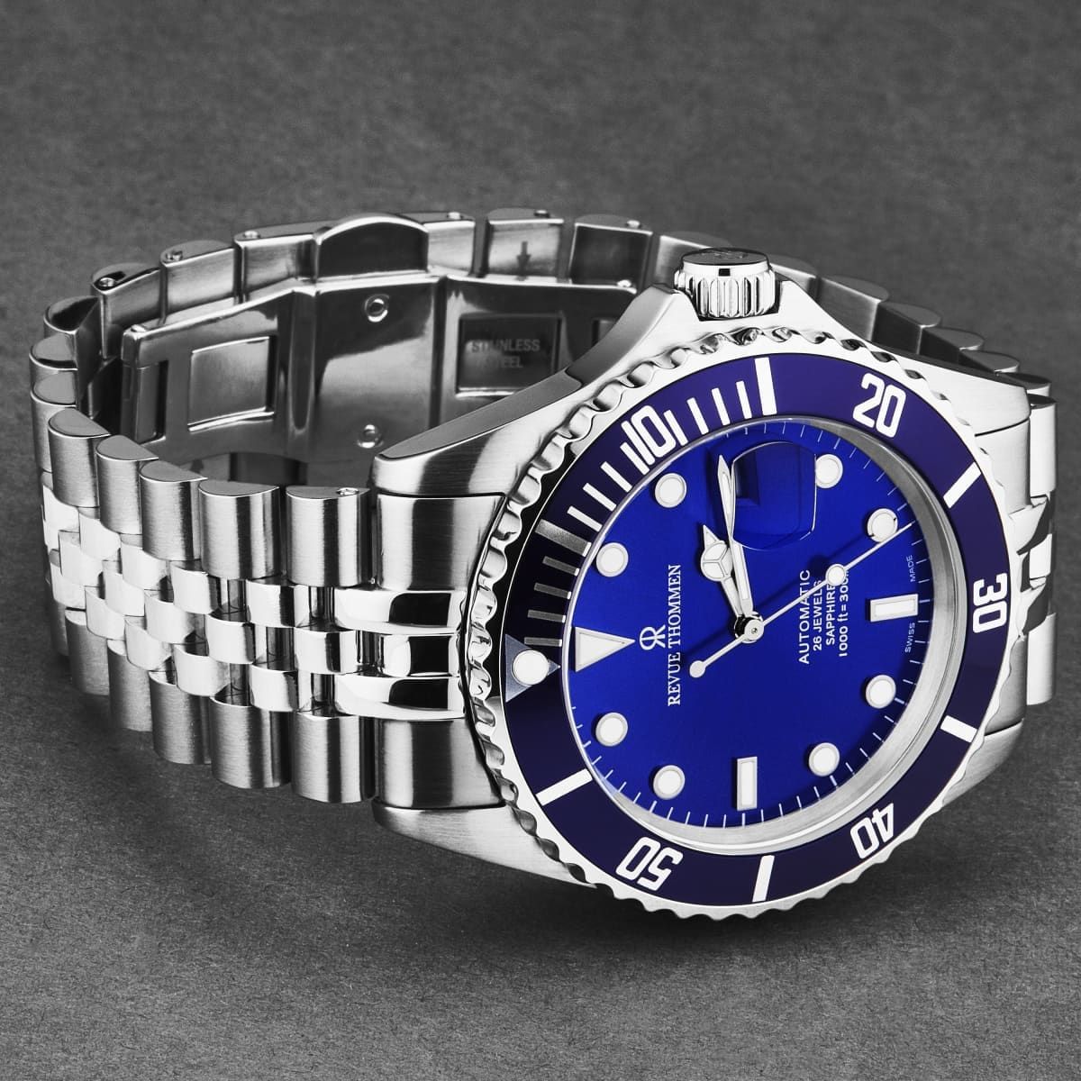 Revue Thommen Men's 'Diver' Blue Dial Stainless Steel Bracelet