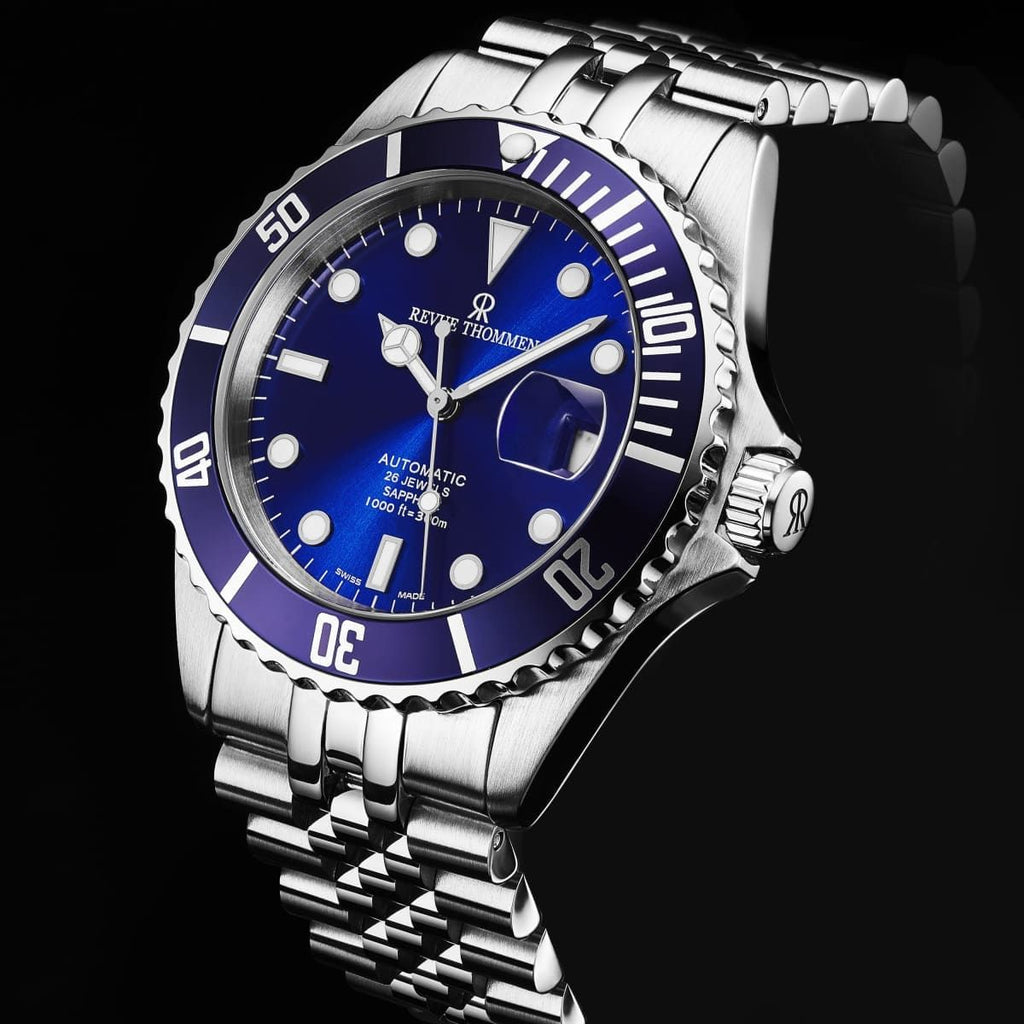 Revue Thommen Men's 'Diver' Blue Dial Stainless Steel Bracelet