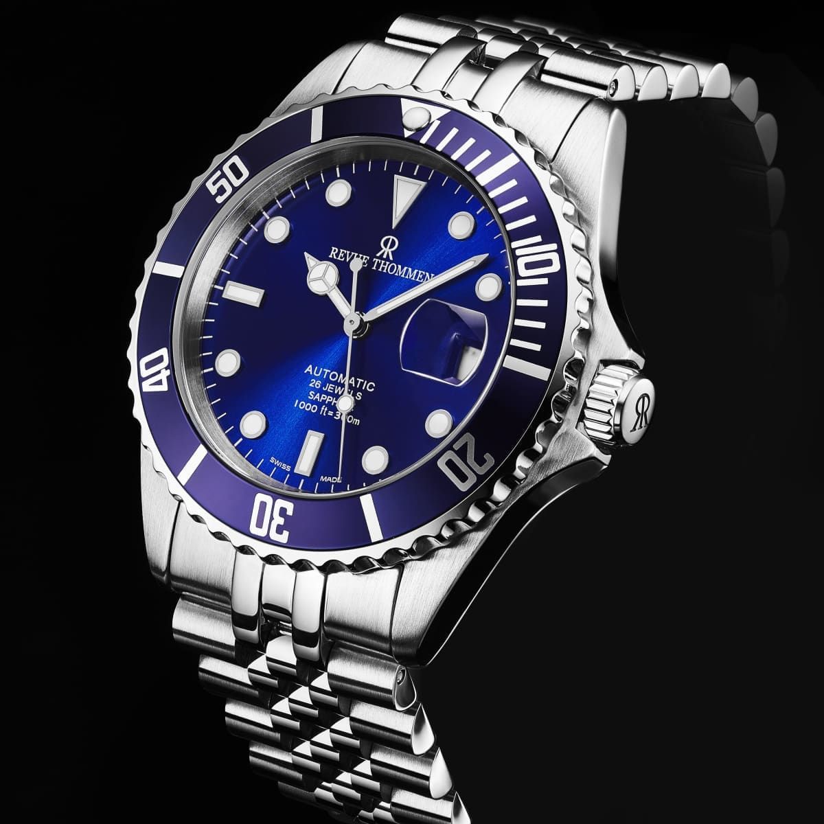 Revue Thommen Men's 'Diver' Blue Dial Stainless Steel Bracelet