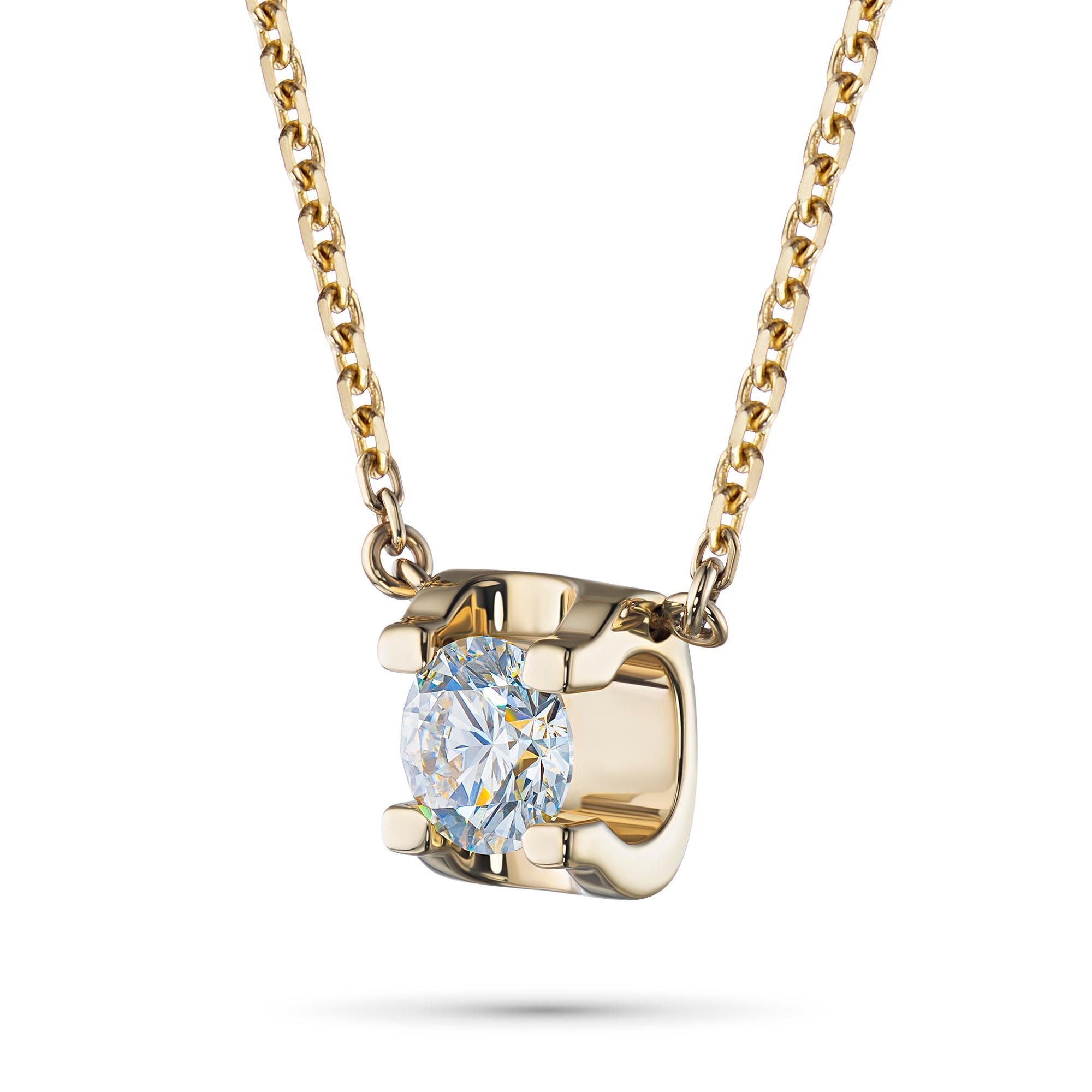 14K Yellow Gold Necklace with 1 Round-Cut Lab-Created Diamond 0.34