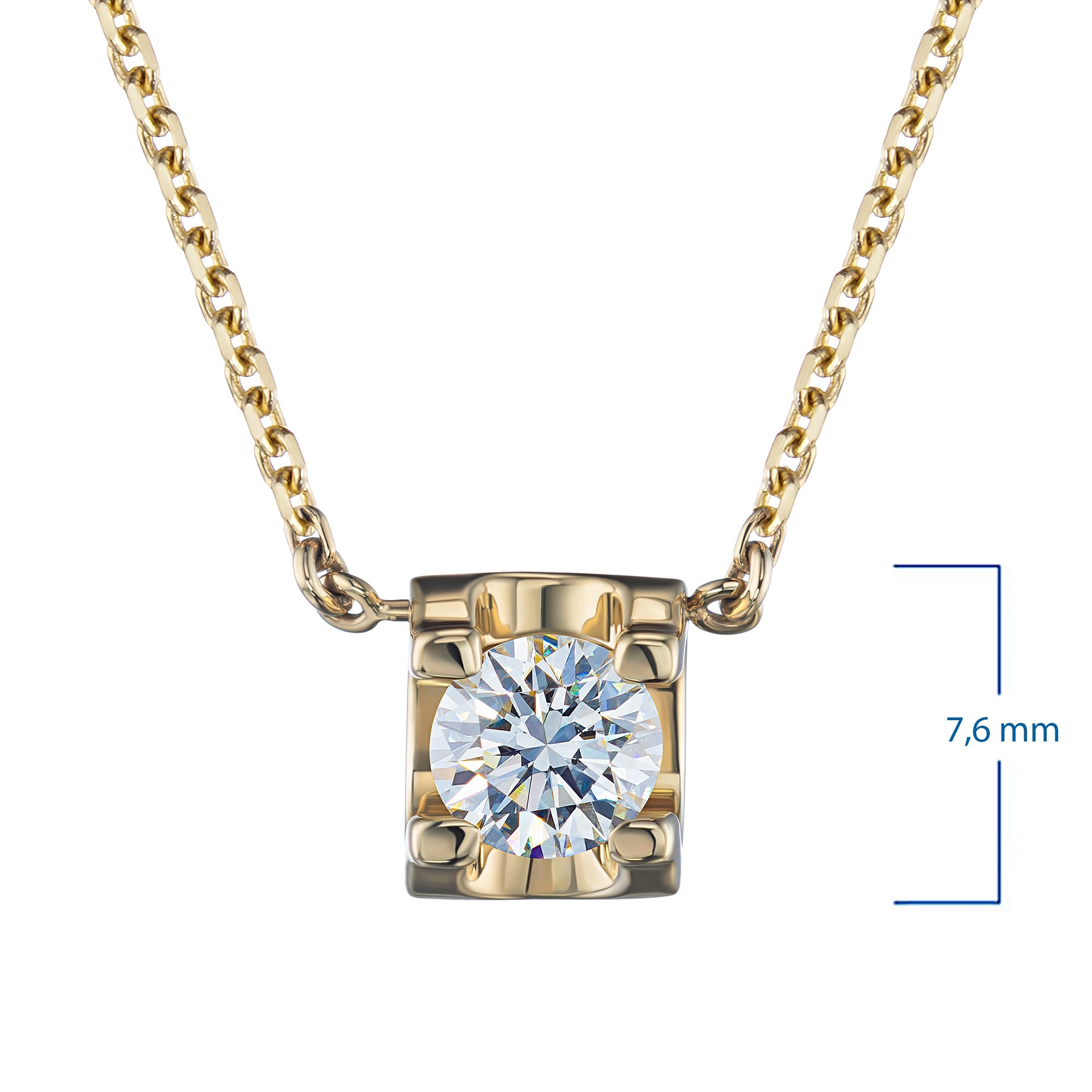 14K Yellow Gold Necklace with 1 Round-Cut Lab-Created Diamond 0.34
