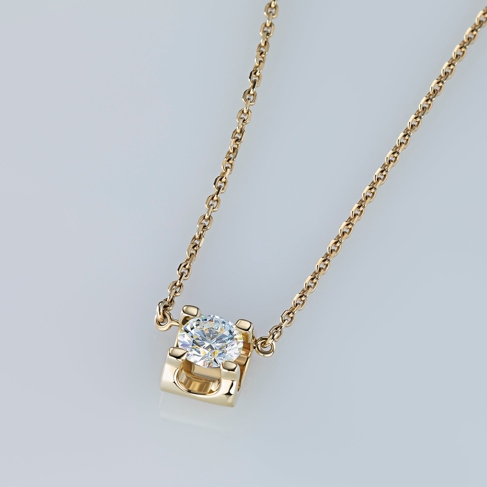 14K Yellow Gold Necklace with 1 Round-Cut Lab-Created Diamond 0.34