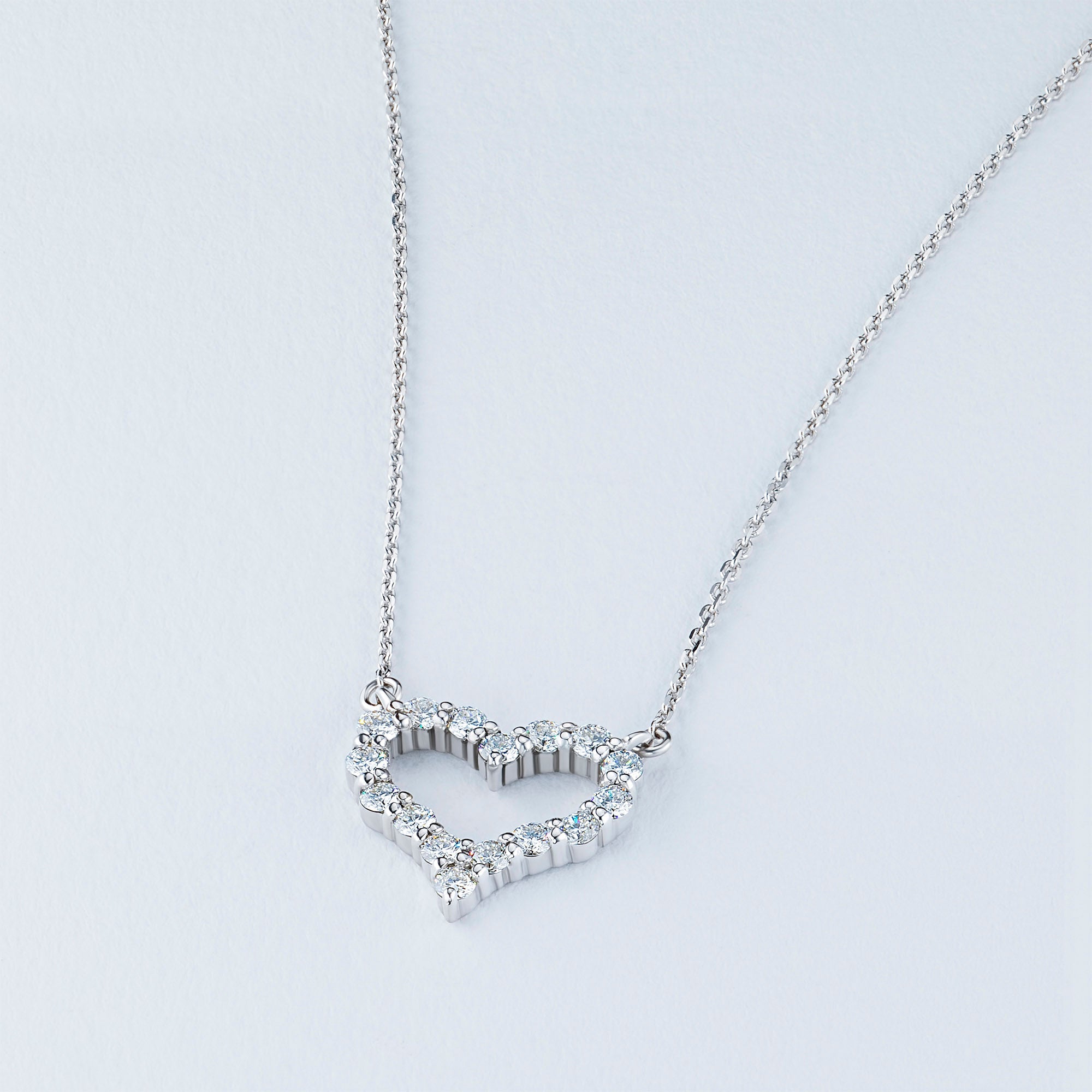 Sterling Silver Necklace with 16 Round-Cut Lab-Created Diamonds 0.623