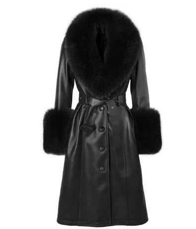 Slim-fit Leather REAL FUR Sheepskin Fox Fur Coat