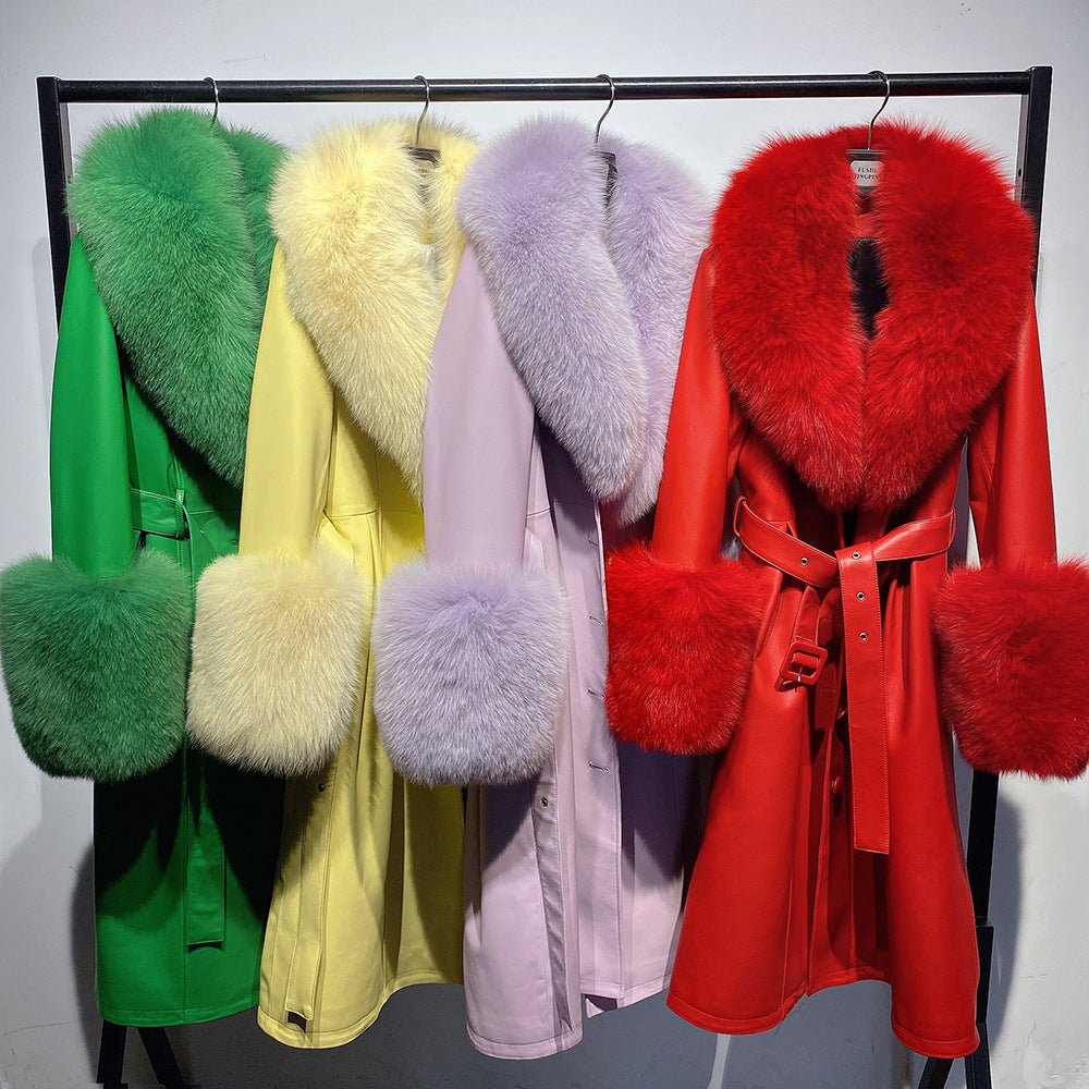 Slim-fit Leather REAL FUR Sheepskin Fox Fur Coat