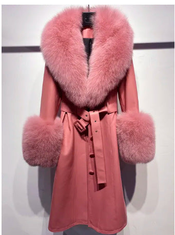 Slim-fit Leather REAL FUR Sheepskin Fox Fur Coat