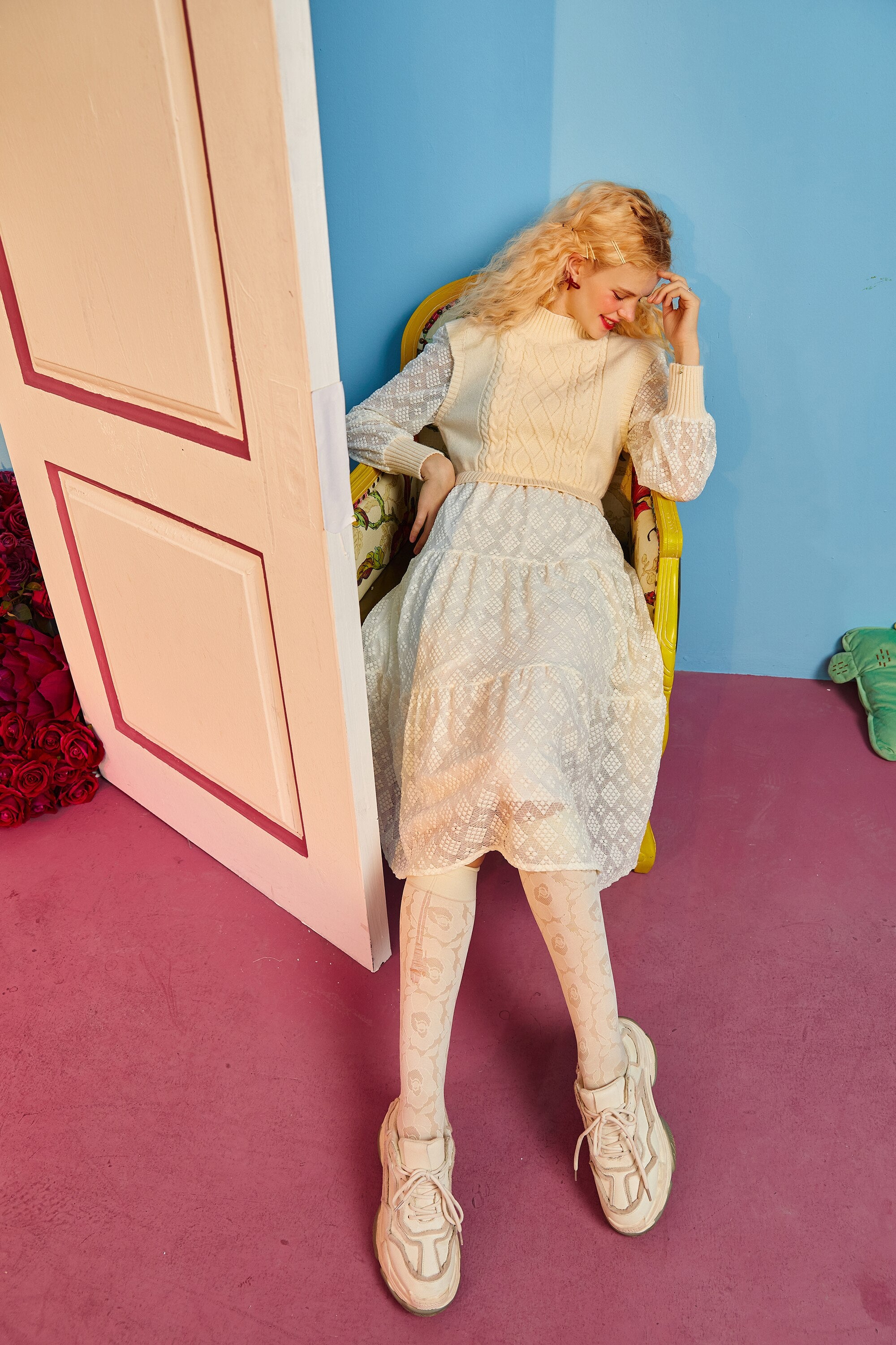 Solid Pure High Waist Casual Knit Midi Dress Women,Winter ELF Vintage