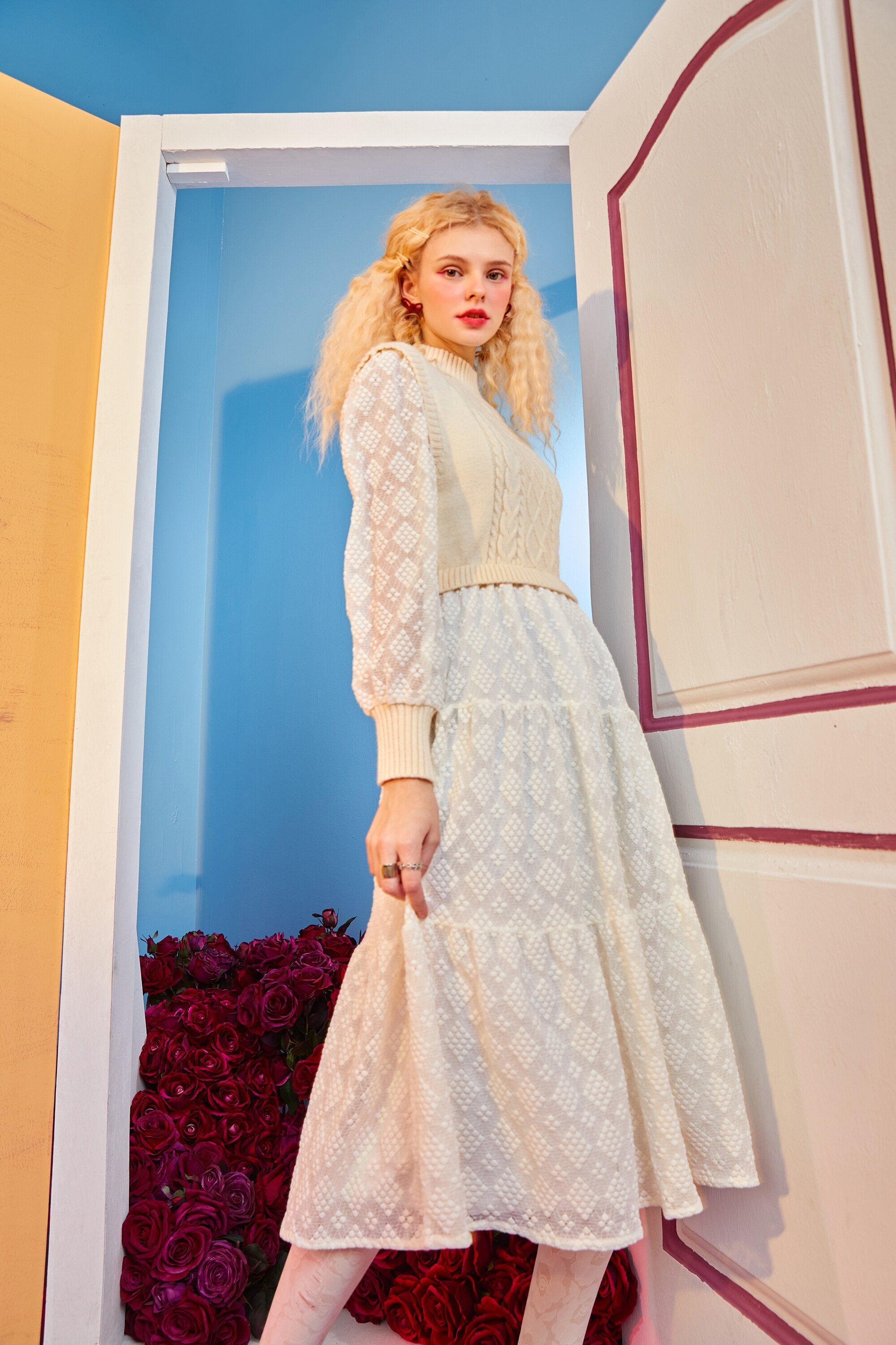 Solid Pure High Waist Casual Knit Midi Dress Women,Winter ELF Vintage